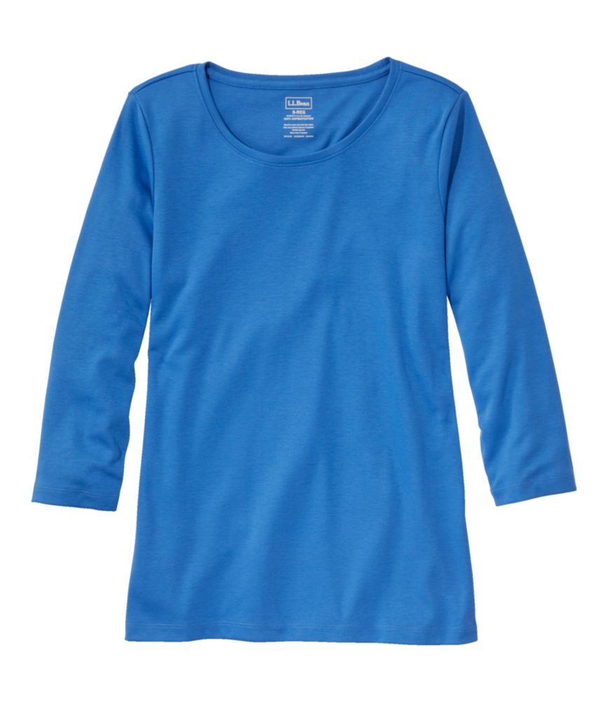 Women's Pima Cotton Shaped Tee, ThreeQuarterSleeve Jewelneck Shirts
