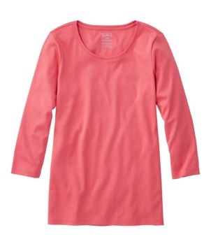 Women's Pima Cotton Shaped Tee, Three-Quarter-Sleeve Jewelneck