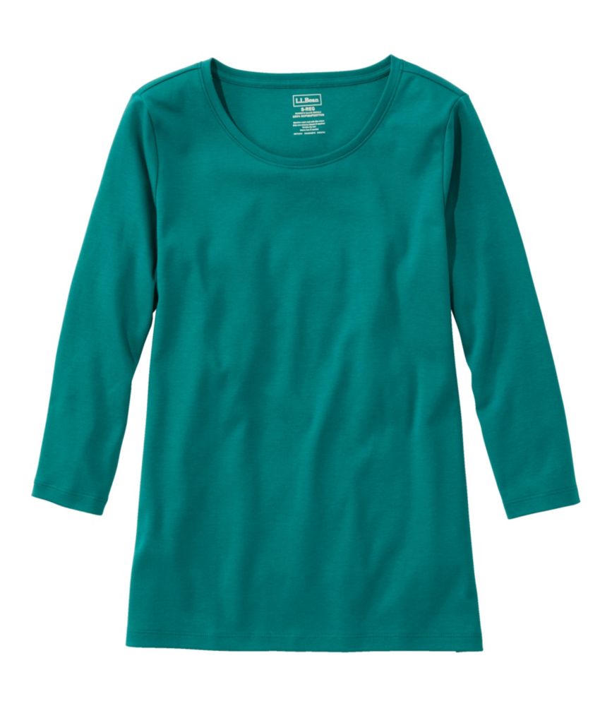 Women's Pima Cotton Shaped Tee, ThreeQuarterSleeve Jewelneck Shirts