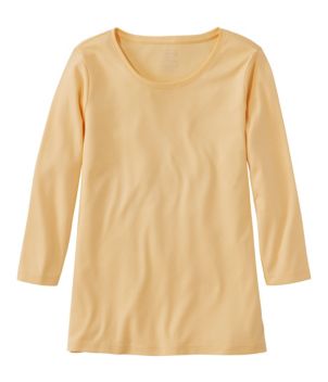 Women's Pima Cotton Shaped Tee, Three-Quarter-Sleeve Jewelneck