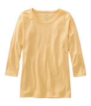 Women's Pima Cotton Shaped Tee, Three-Quarter-Sleeve Jewelneck