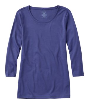 Women's Pima Cotton Shaped Tee, Three-Quarter-Sleeve Jewelneck