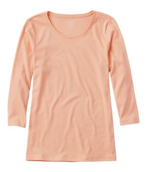 Women's Pima Cotton Shaped Tee, Three-Quarter-Sleeve Jewelneck