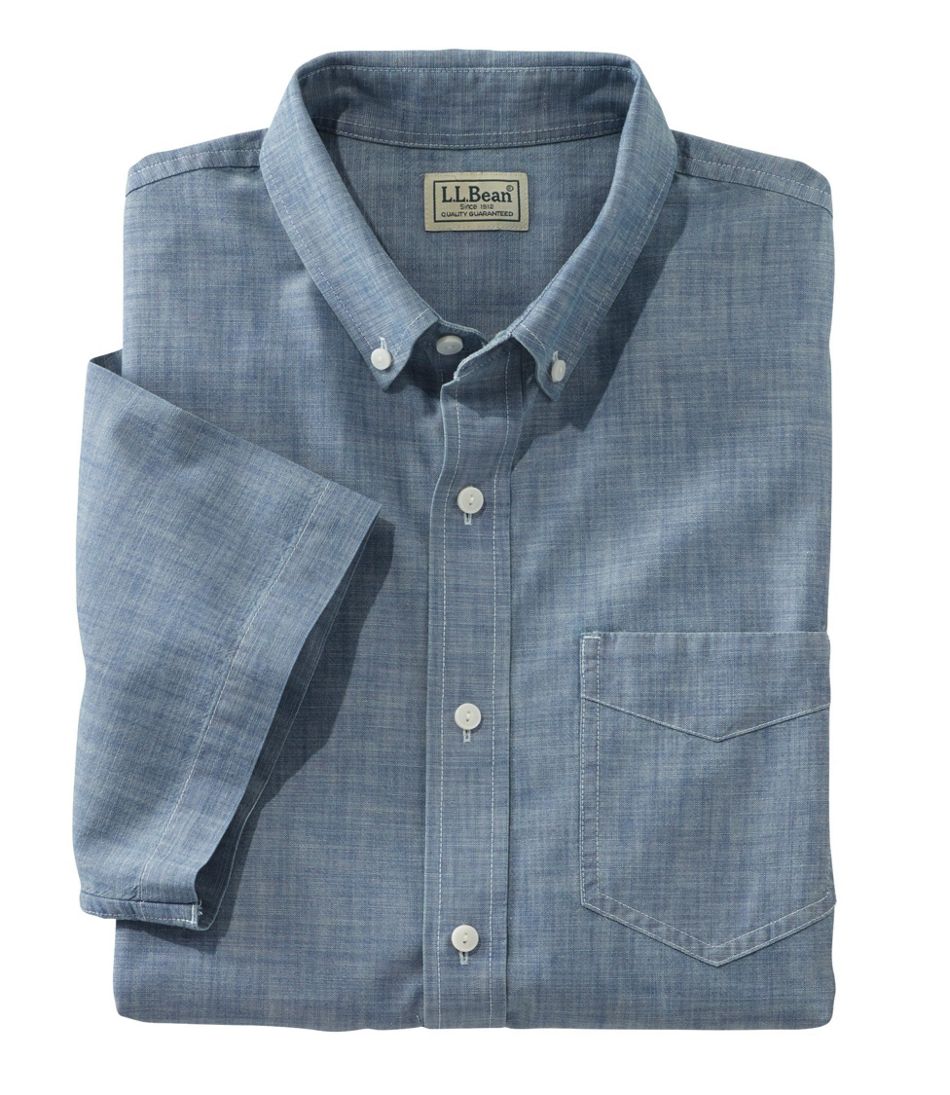Men's Easy-Care Chambray Shirt, Traditional Fit Short-Sleeve | Shirts ...