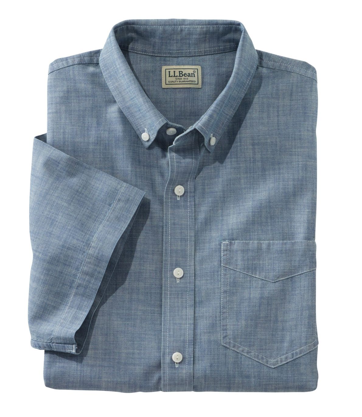 Men's Easy-Care Chambray Shirt, Traditional Fit Short-Sleeve