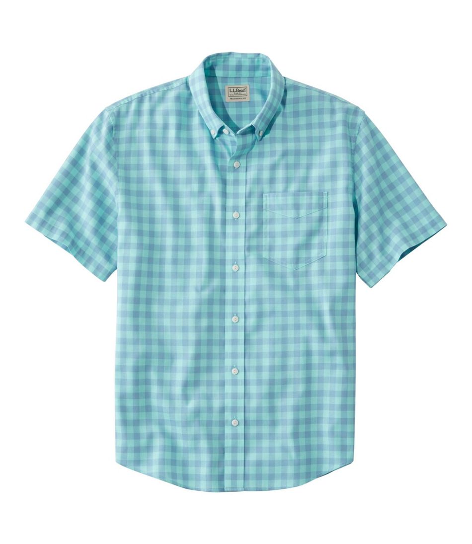 Men's Easy-Care Chambray Shirt, Traditional Fit Short-Sleeve Plaid