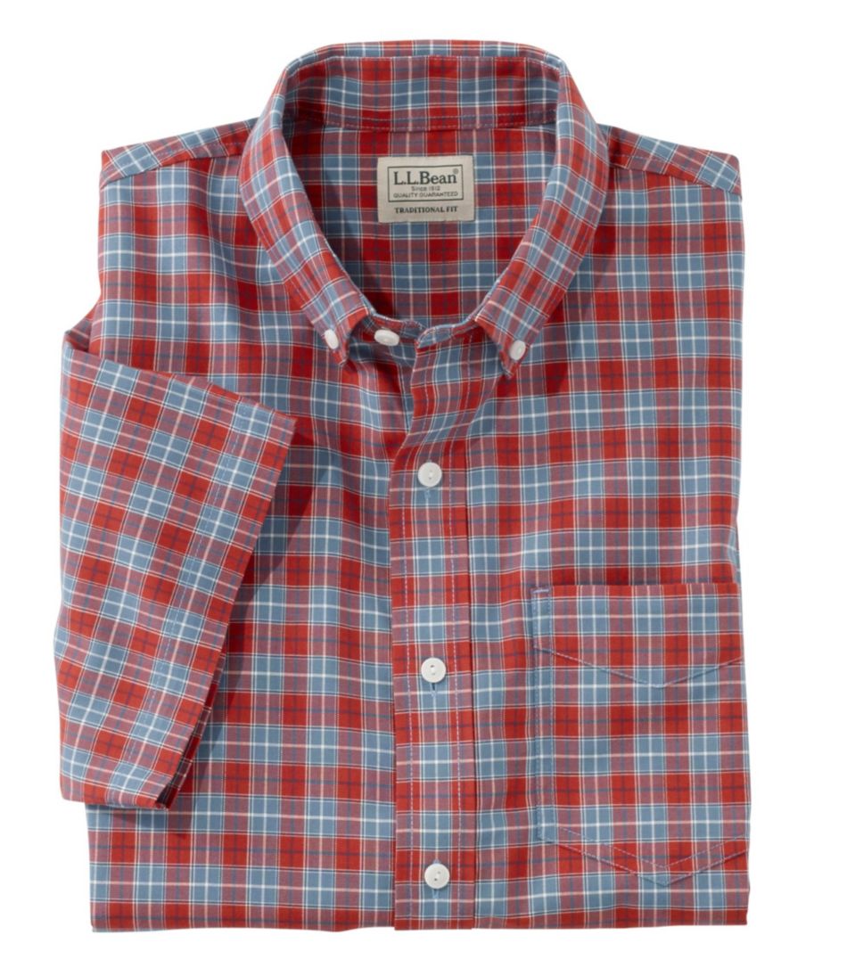 Men's Easy-Care Chambray Shirt, Traditional Fit Short-Sleeve Plaid ...