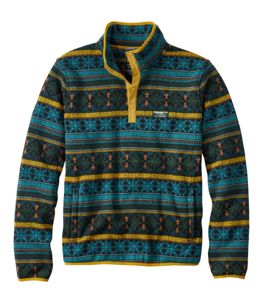 Men's L.L.Bean Sweater Fleece Pullover, Print, Coal Snowflake Fairisle, small image number 1