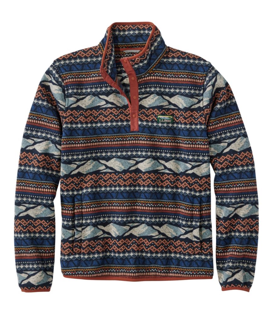 Men's L.L.Bean Sweater Fleece Pullover, Print, Carbon Navy Mountain Fair Isle, small image number 1