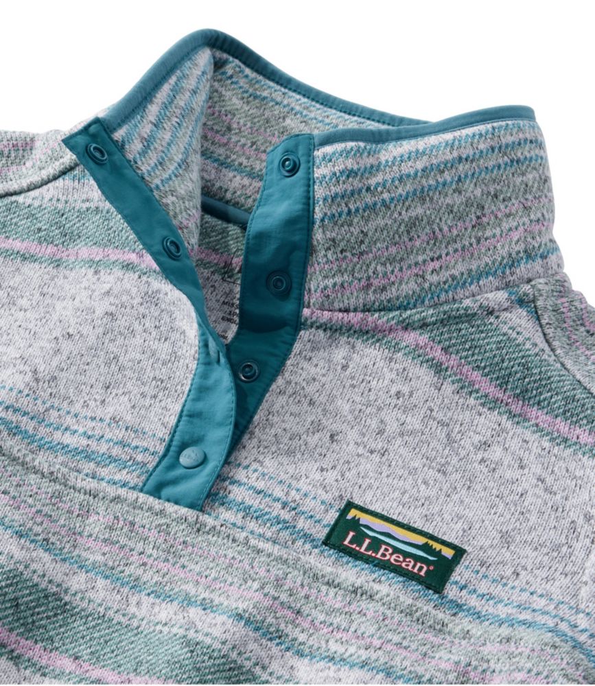 Women's L.L.Bean Sweater Fleece Pullover, Print, Storm Teal Stripe, small image number 2