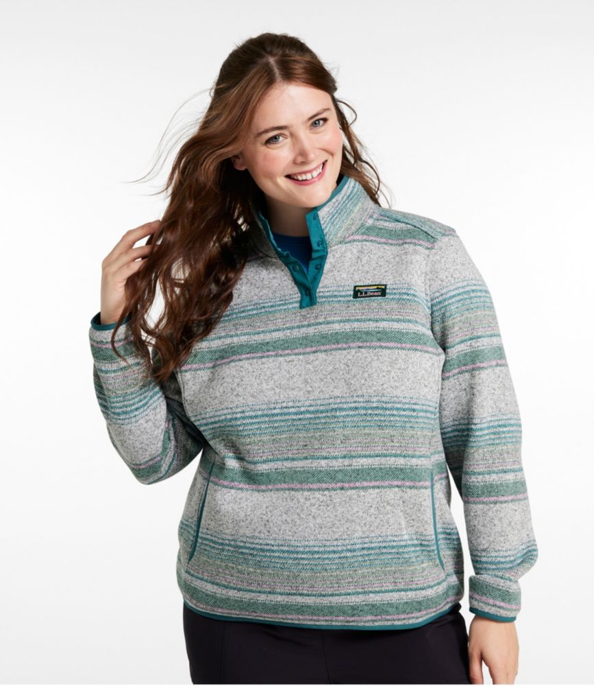 Women's L.L.Bean Sweater Fleece Pullover, Print, Pewter Multi Stripe, small image number 6