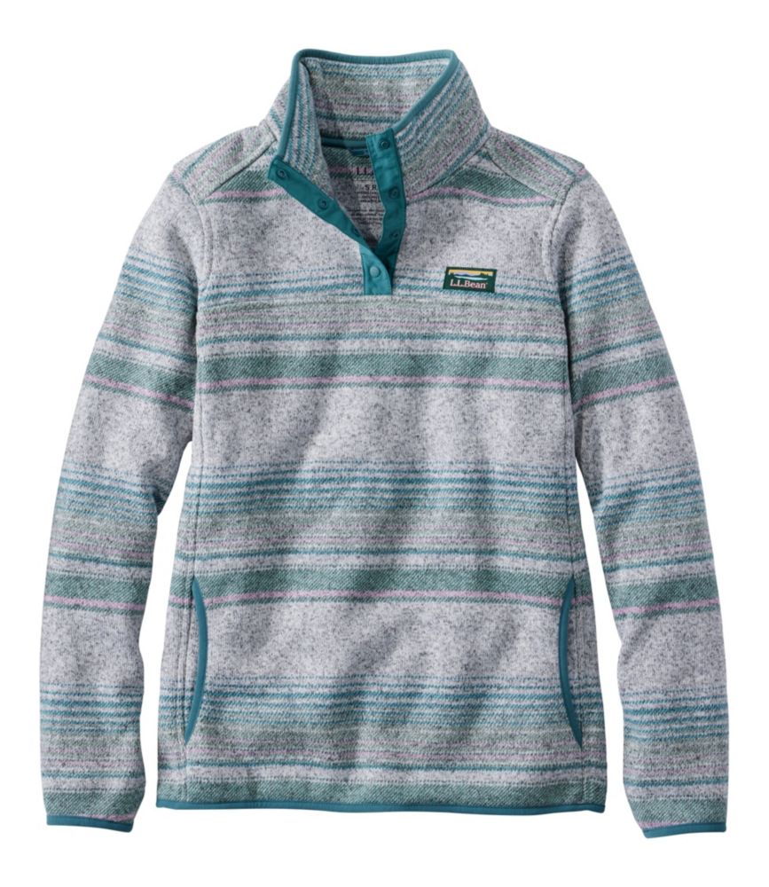 Women's L.L.Bean Sweater Fleece Pullover, Print, Storm Teal Stripe, small image number 1