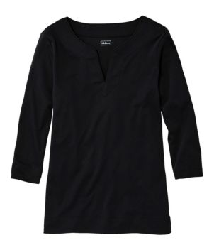 Women's Pima Cotton Tunic, Three-Quarter-Sleeve Splitneck