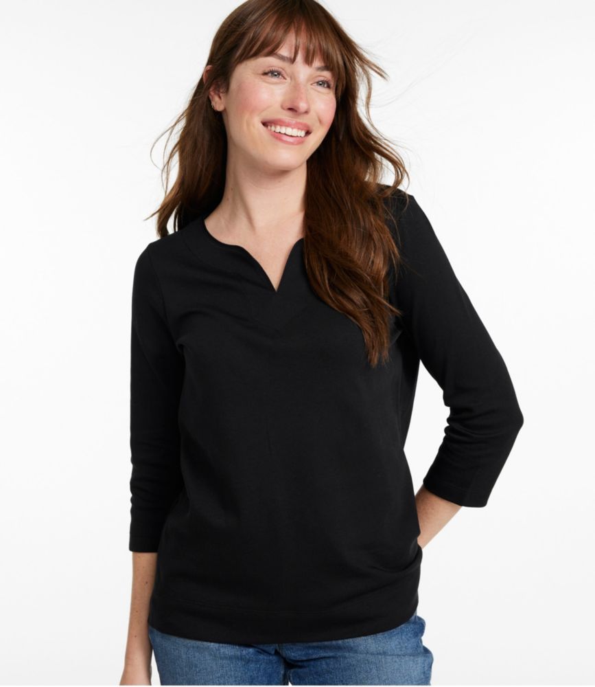 Women's Pima Cotton Tunic, Three-Quarter-Sleeve Splitneck