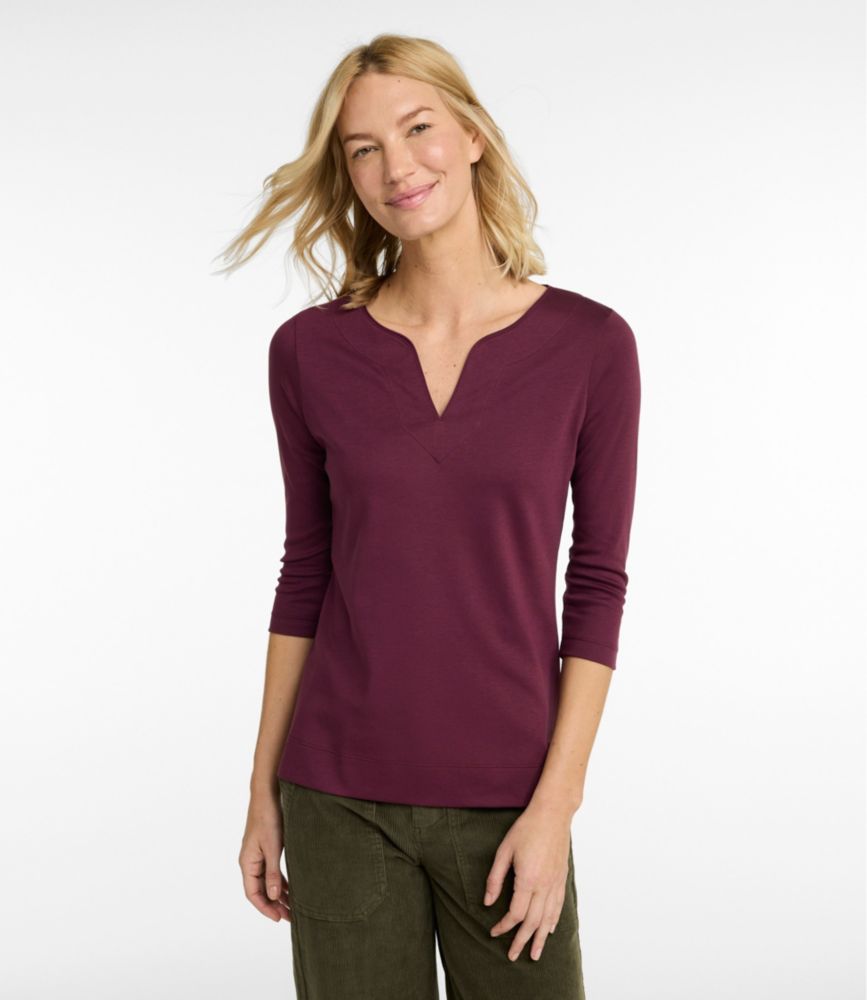 Women's Pima Cotton Tunic, Three-Quarter-Sleeve Splitneck