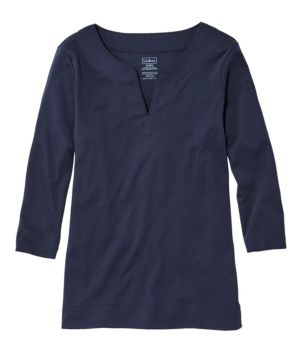 Women's Pima Cotton Tunic, Three-Quarter-Sleeve Splitneck