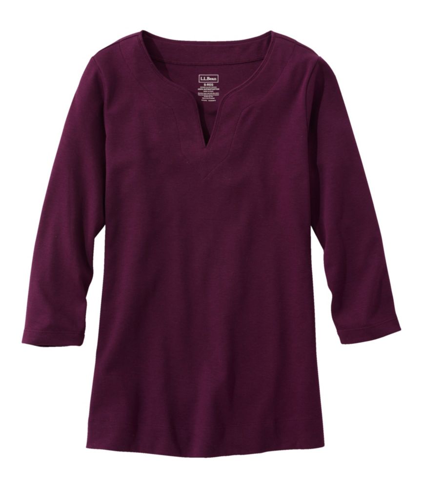Women's Pima Cotton Tunic, Three-Quarter-Sleeve Splitneck