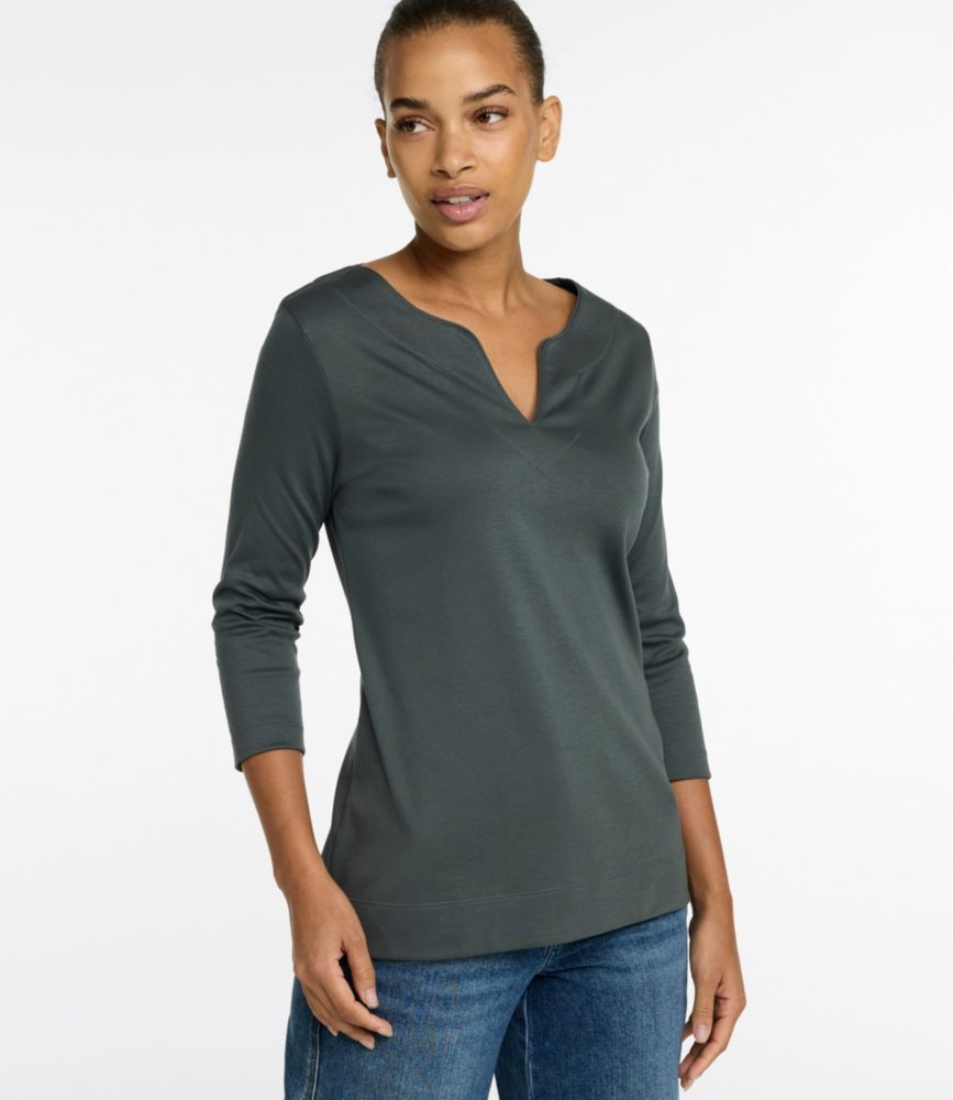 Women's Pima Cotton Tunic, Three-Quarter-Sleeve Splitneck