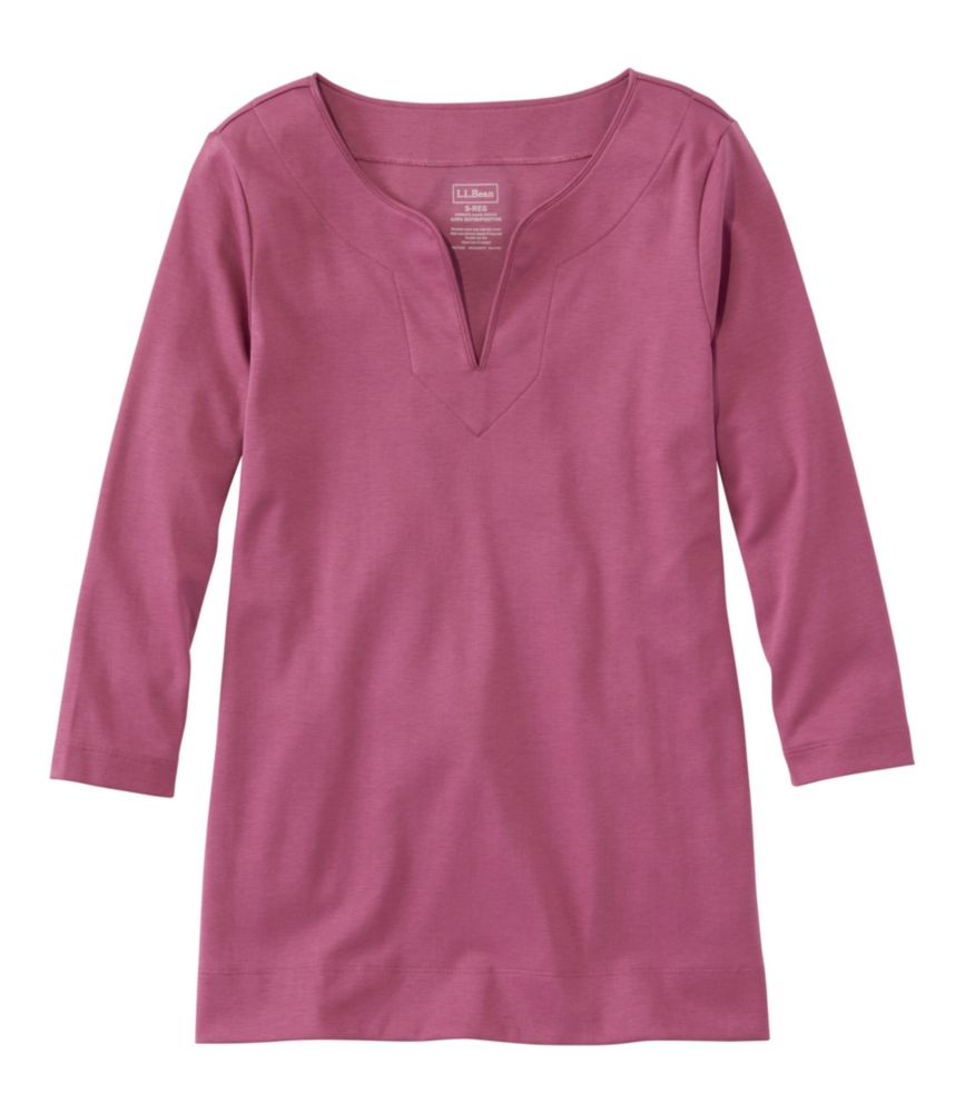 Women's Pima Cotton Tunic, Three-Quarter-Sleeve Splitneck