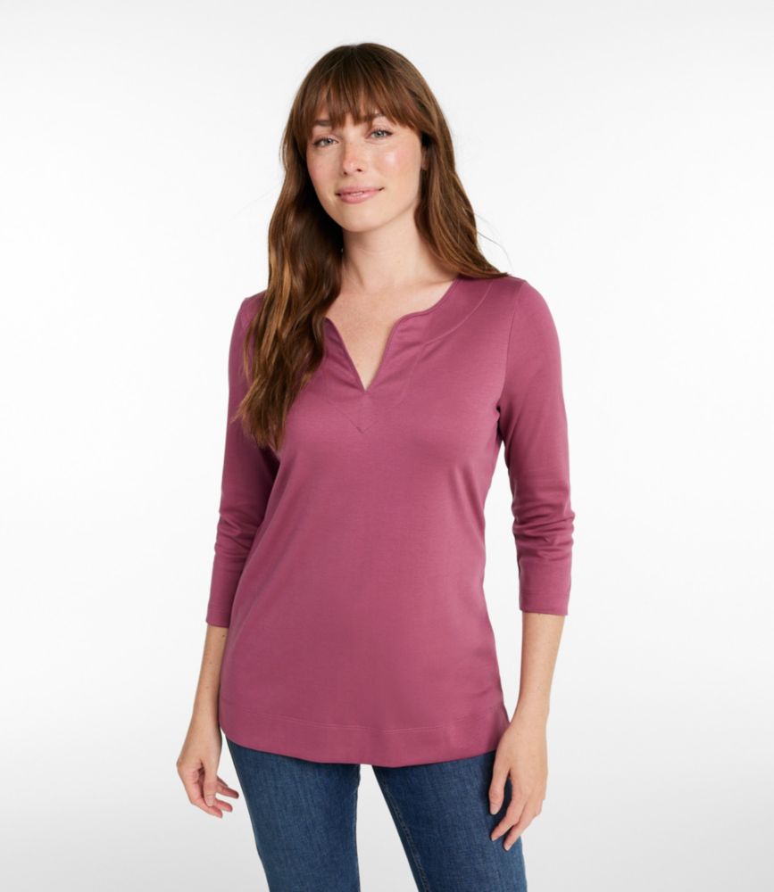 Women's Pima Cotton Tunic, Three-Quarter-Sleeve Splitneck