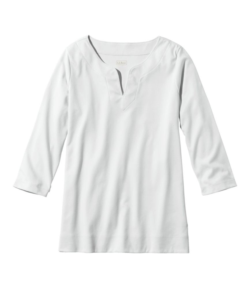 Women's Pima Cotton Tunic, Three-Quarter-Sleeve Splitneck