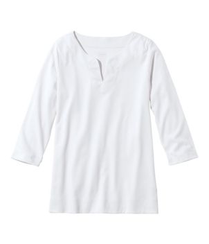 Women's Pima Cotton Tunic, Three-Quarter-Sleeve Splitneck