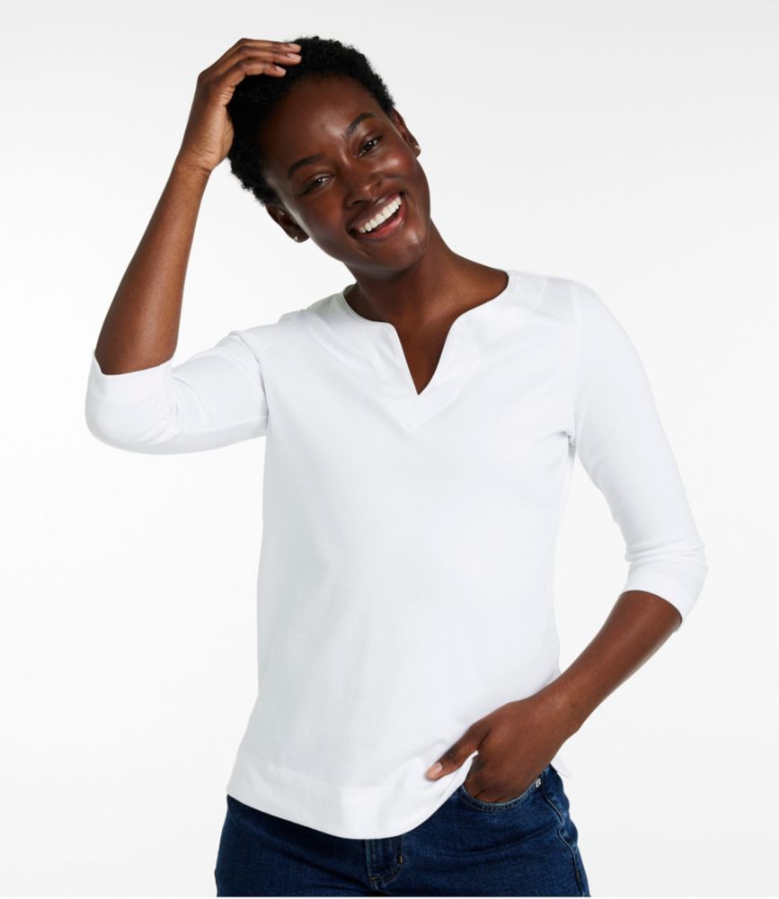 Women's Pima Cotton Tunic, Three-Quarter-Sleeve Splitneck