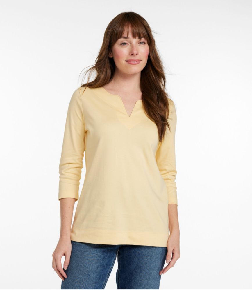 Women's Pima Cotton Tunic, Three-Quarter-Sleeve Splitneck