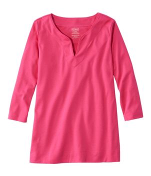 Women's Pima Cotton Tunic, Three-Quarter-Sleeve Splitneck