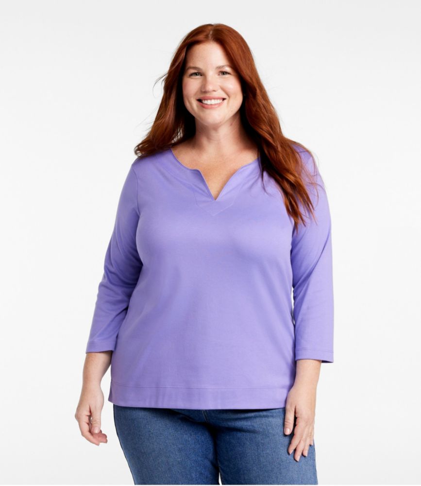 Women's Pima Cotton Tunic, Three-Quarter-Sleeve Splitneck