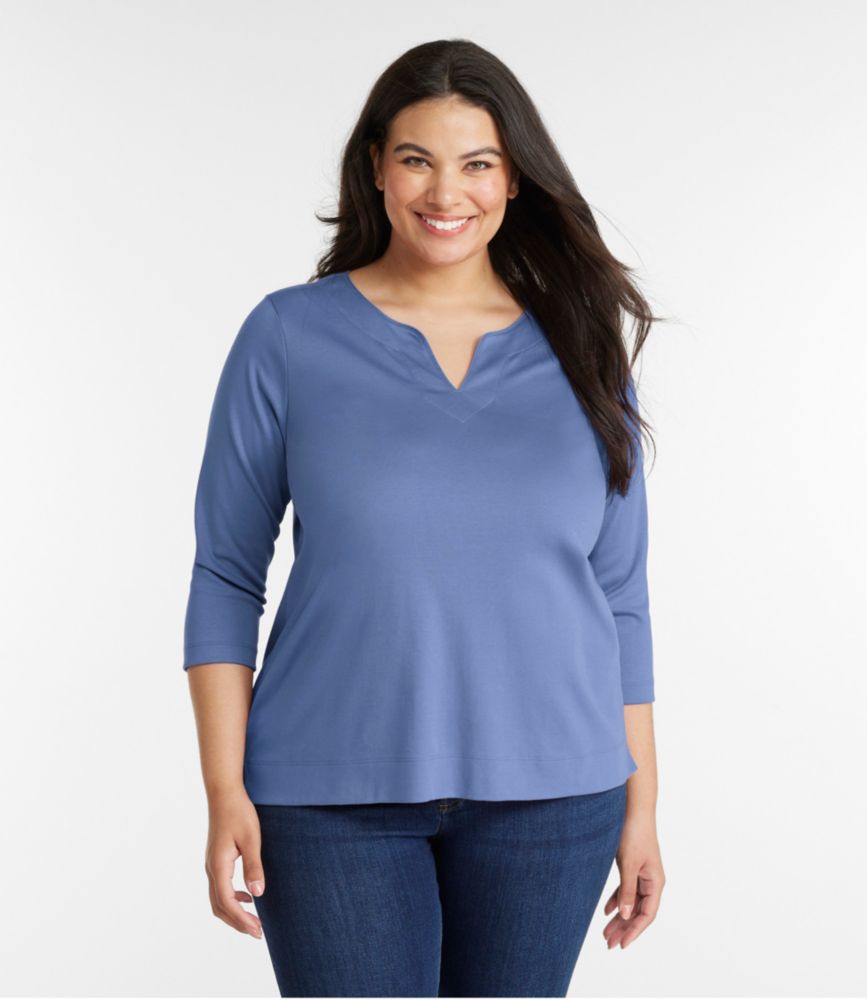 Women's Pima Cotton Tunic, Three-Quarter-Sleeve Splitneck