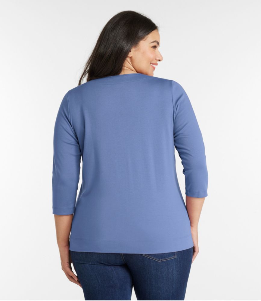 Women's Pima Cotton Tunic, Three-Quarter-Sleeve Splitneck