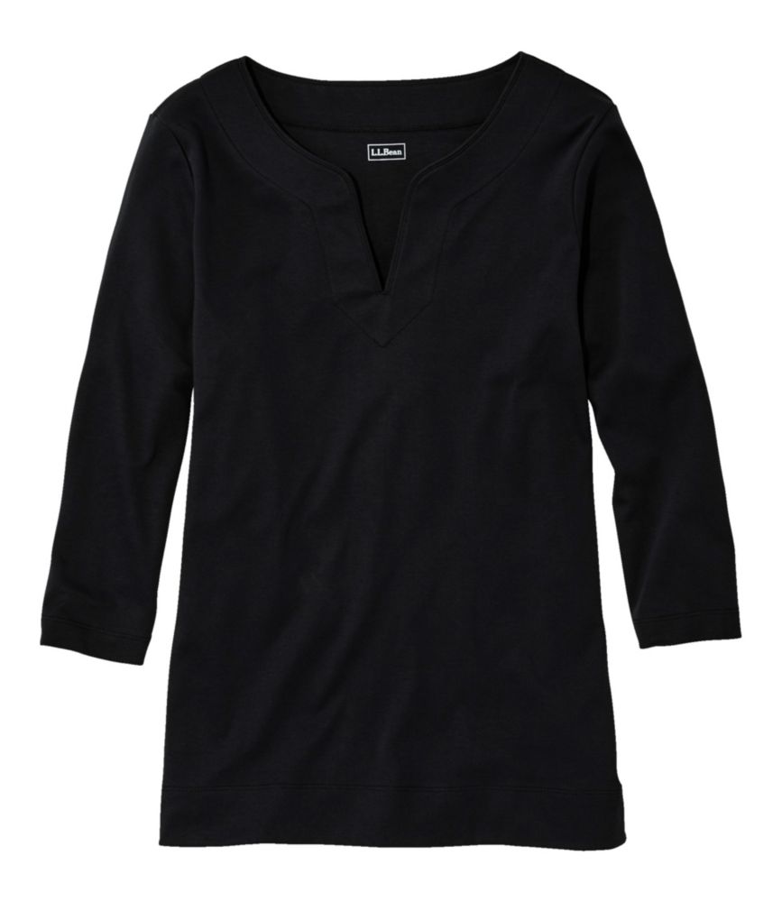 Women's Pima Cotton Tunic, Three-Quarter-Sleeve Splitneck
