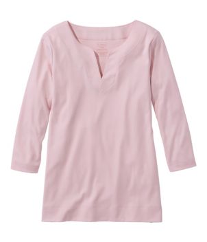 Women's Pima Cotton Tunic, Three-Quarter-Sleeve Splitneck