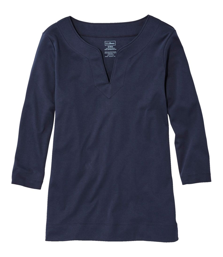 Women's Pima Cotton Tunic, Three-Quarter-Sleeve Splitneck | Tees & Knit ...