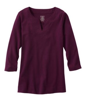 Women's Pima Cotton Tunic, Three-Quarter-Sleeve Splitneck