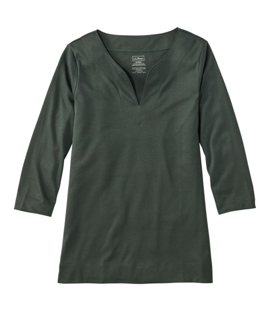 Women's Pima Cotton Tunic, Three-Quarter-Sleeve Splitneck