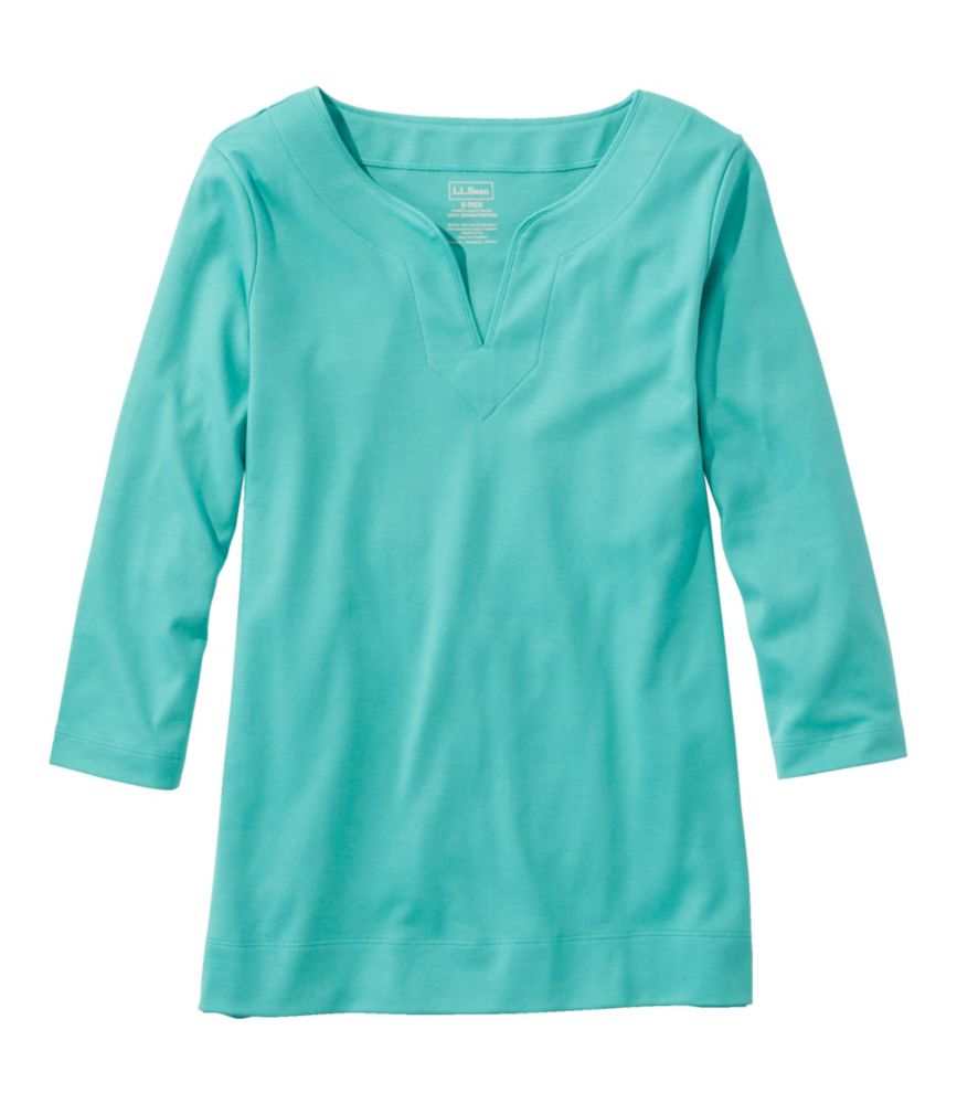 Women's Pima Cotton Tunic, Three-Quarter-Sleeve Splitneck