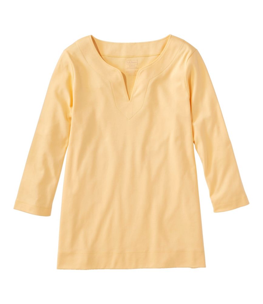 Women's Pima Cotton Tunic, Three-Quarter-Sleeve Splitneck, Butter, small image number 1