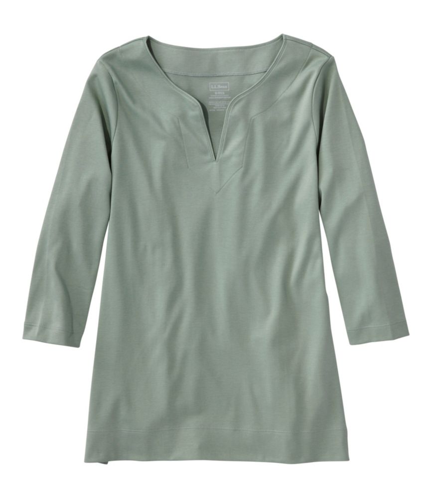 Women's Pima Cotton Tunic, Three-Quarter-Sleeve Splitneck, Faded Sage, small image number 1