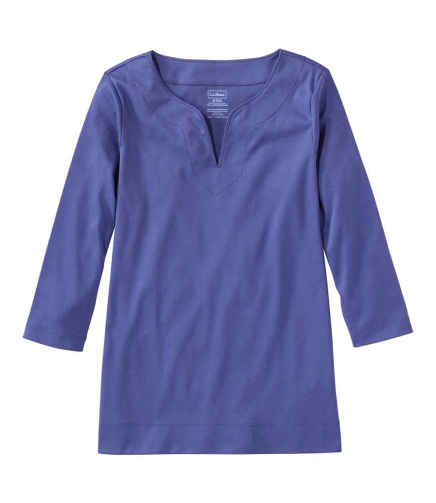 Women's Pima Cotton Tunic, Three-Quarter-Sleeve Splitneck