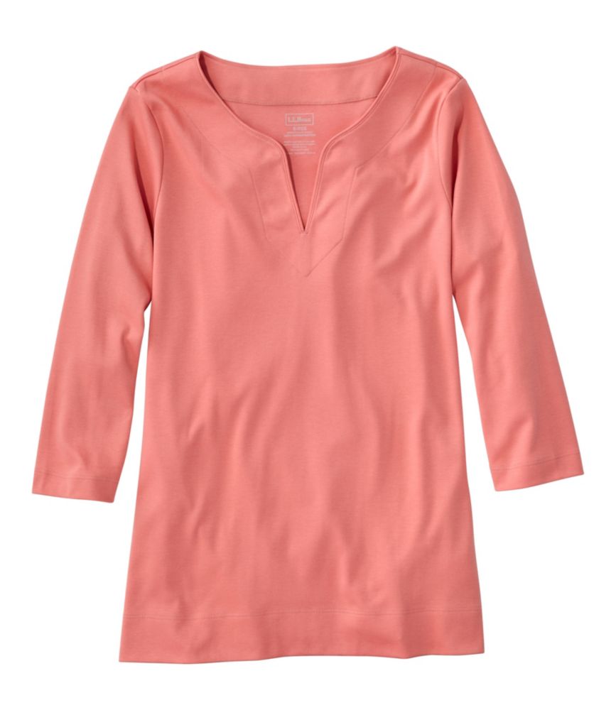 Women's Pima Cotton Tunic, Three-Quarter-Sleeve Splitneck, Dark Salmon, small image number 1