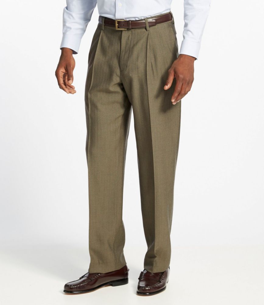 Men's Washable YearRound Wool Pants, Classic Fit Pleated Front Herringbone