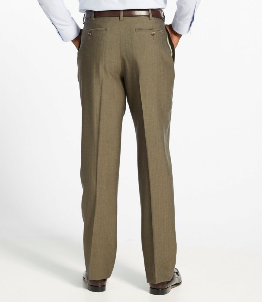 Men's Washable YearRound Wool Pants, Classic Fit Plain Front Herringbone