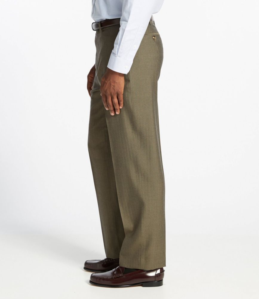 Men's Washable YearRound Wool Pants, Classic Fit Plain Front Herringbone