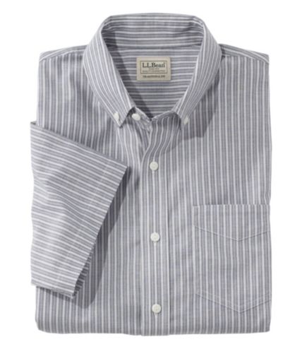 Men's Easy-Care Chambray Shirt, Traditional Fit Short-Sleeve Stripe ...