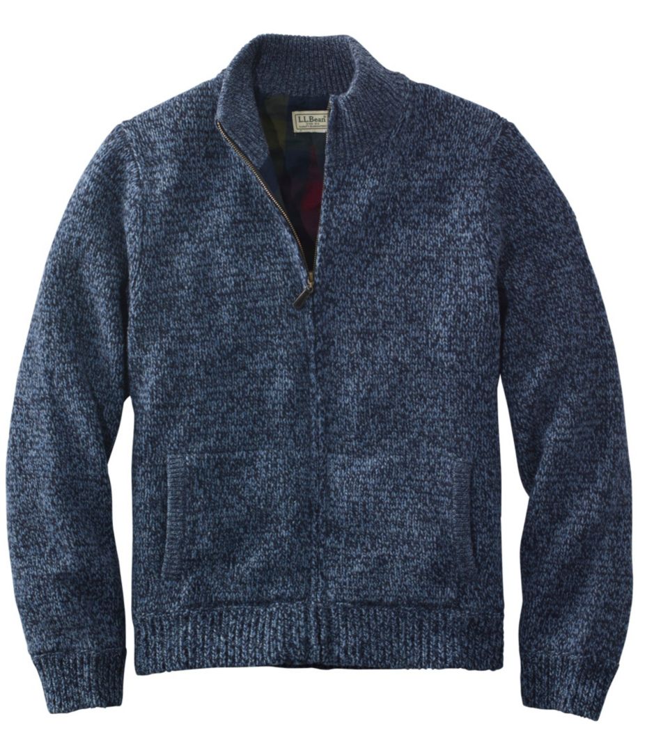 L.L.Bean Classic Ragg Wool Sweater, Full-Zip Flannel-Lined