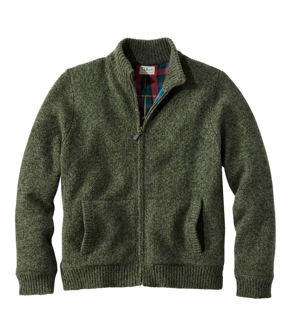 Men's L.L.Bean Classic Ragg Wool Sweater, Full-Zip Flannel-Lined ...