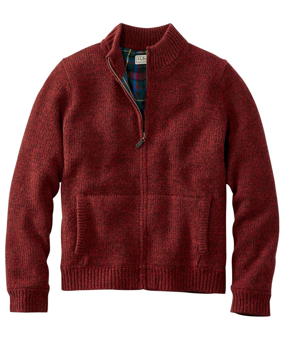 L.L.Bean Classic Ragg Wool Sweater, Full-Zip Flannel-Lined