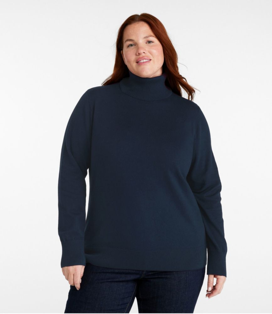 Women's Cotton/Cashmere Sweater, Turtleneck, Classic Navy, small image number 2